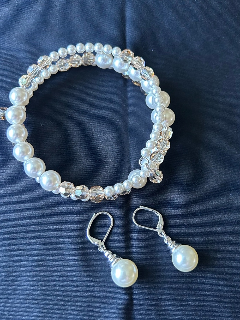Multi-Strand Pearl and Crystal Coil Bracelet & Cream Pearl Earrings - Picture 3 of 3